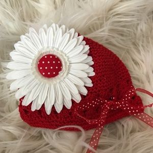 Red and white polka dot hat